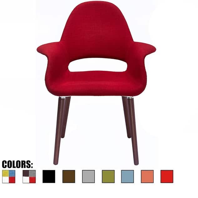 (Retired) Mid Century Modern Upholstered Organic Dining Armchair with Wooden Walnut Legs