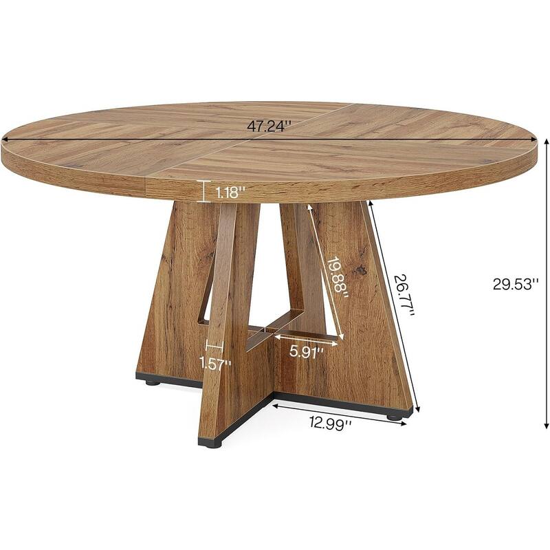 47" Round Wood Dining Table 4-Seater Farmhouse with Wooden Tabletop Cross Base for Dining Room/Kitchen