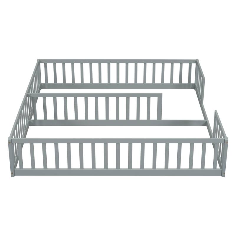 Double Twin Floor Bed with Fence, Guardrails, without door