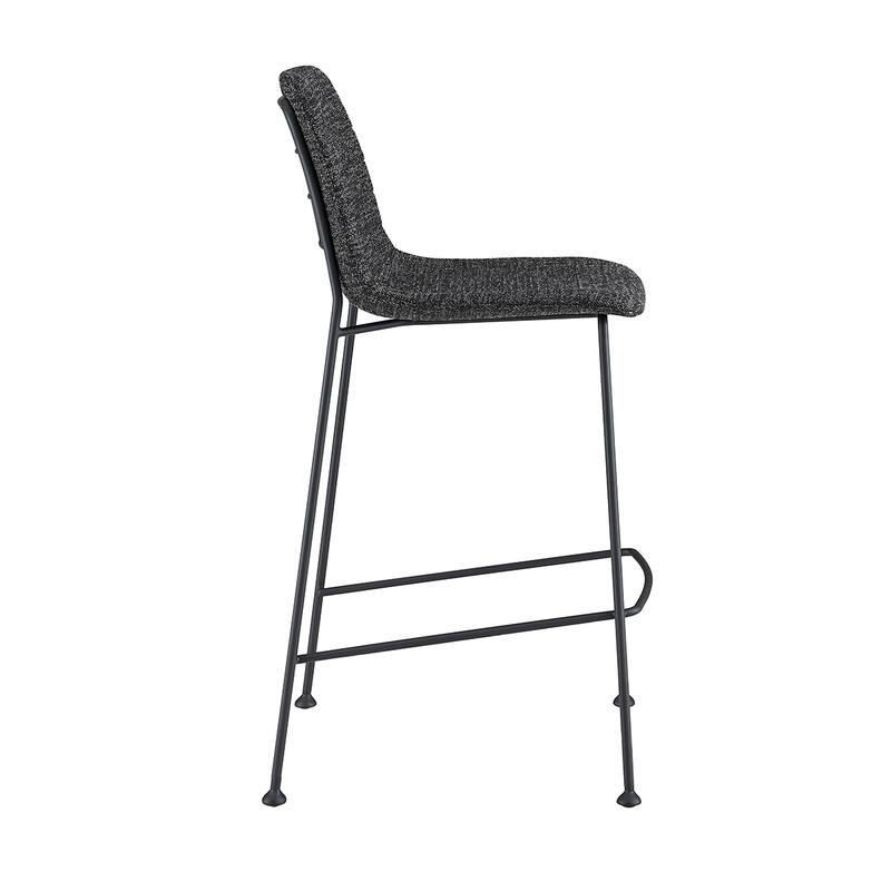 Elma Counter Stool In Black Fabric with Matte Black Frame and Legs - Set of 2