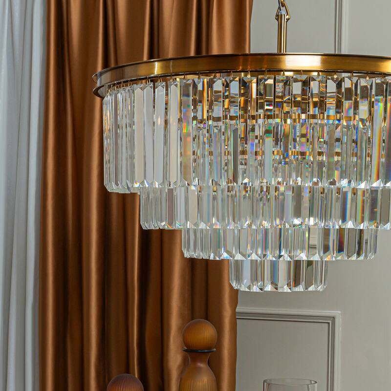 8-Lights Mid-Century Modern 4-Tier Round Fringe Crystal Chandelier - W31.5"