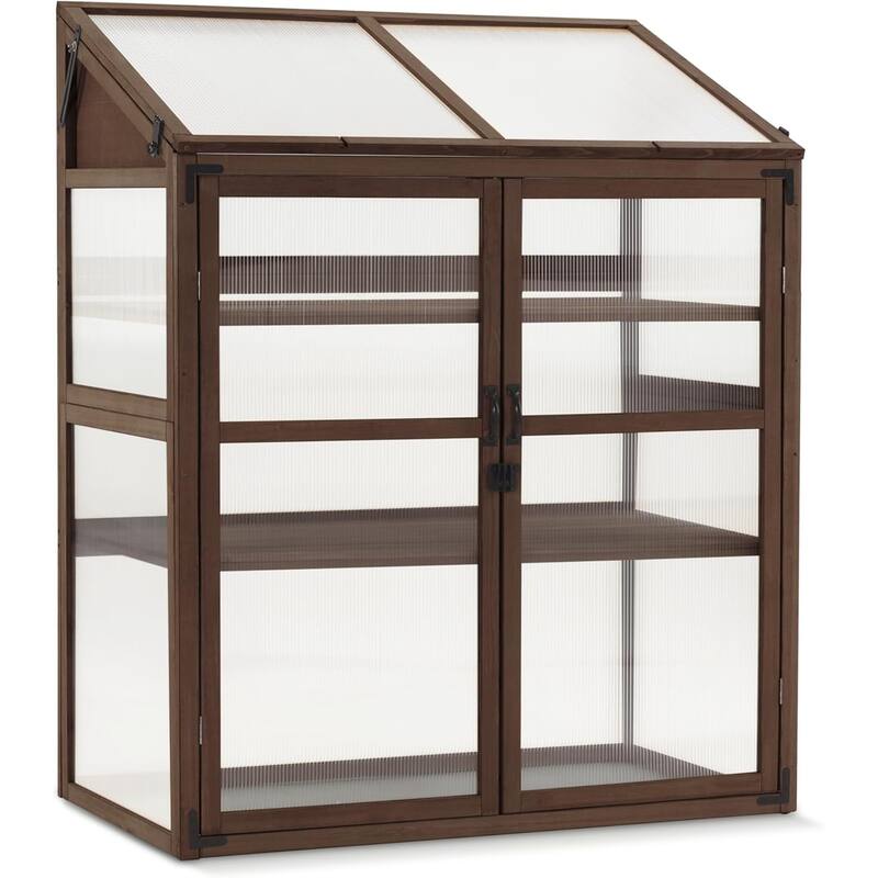 MCombo Cold Frame Greenhouse with Adjustable Shelves, Solid Wood 1344 - Brown