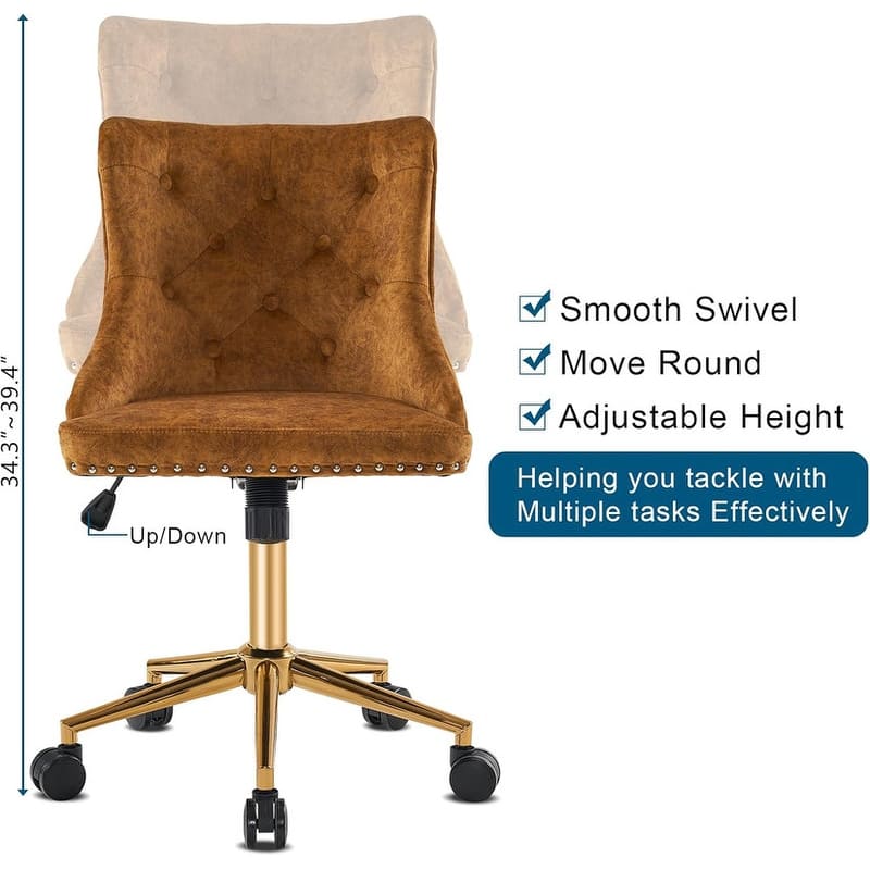 VINGLI Pink Velvet Office Chair with Wheels