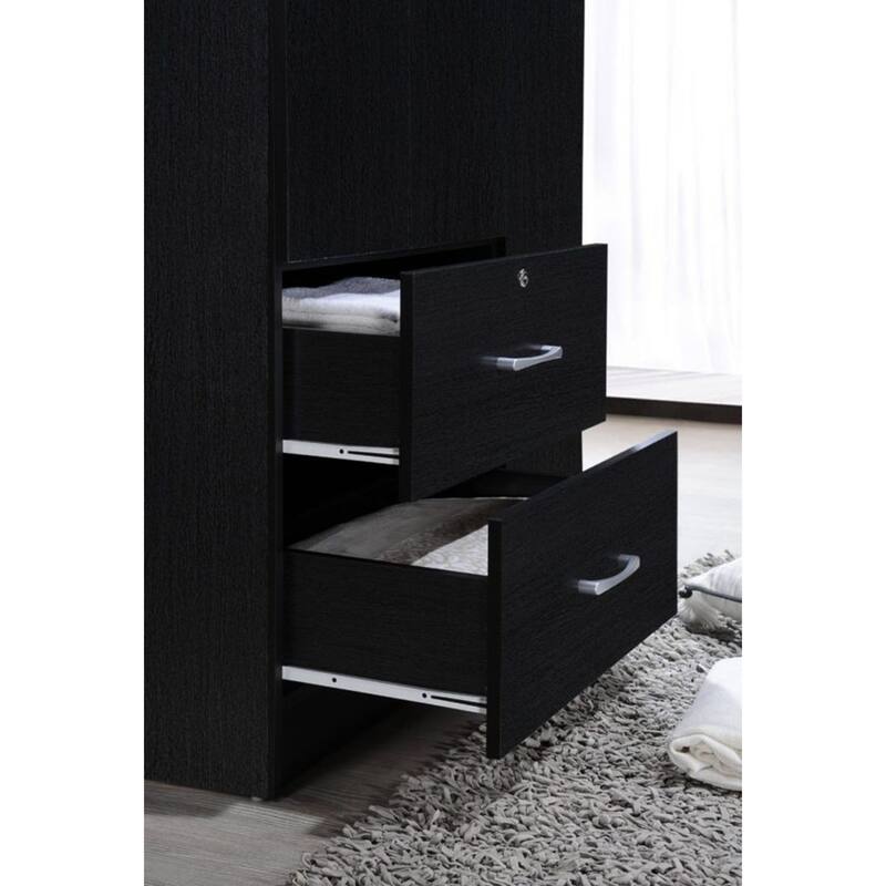 Hodedah Import 3 Door Armoire with Clothing Rod, Shelves, and 2 Drawers, Black - 187