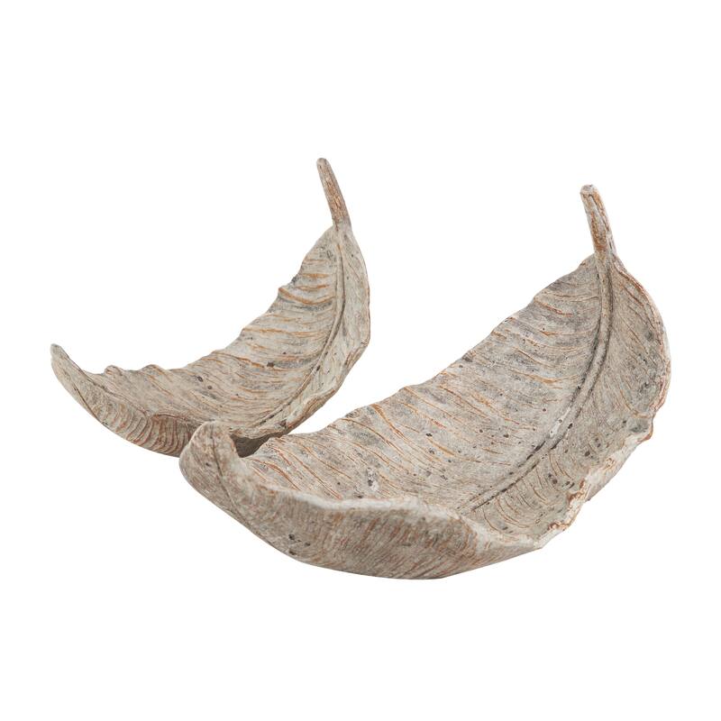 Champagne Resin Textured Leaf Decorative Decorative Bowl with Brown Details (Set of 2)