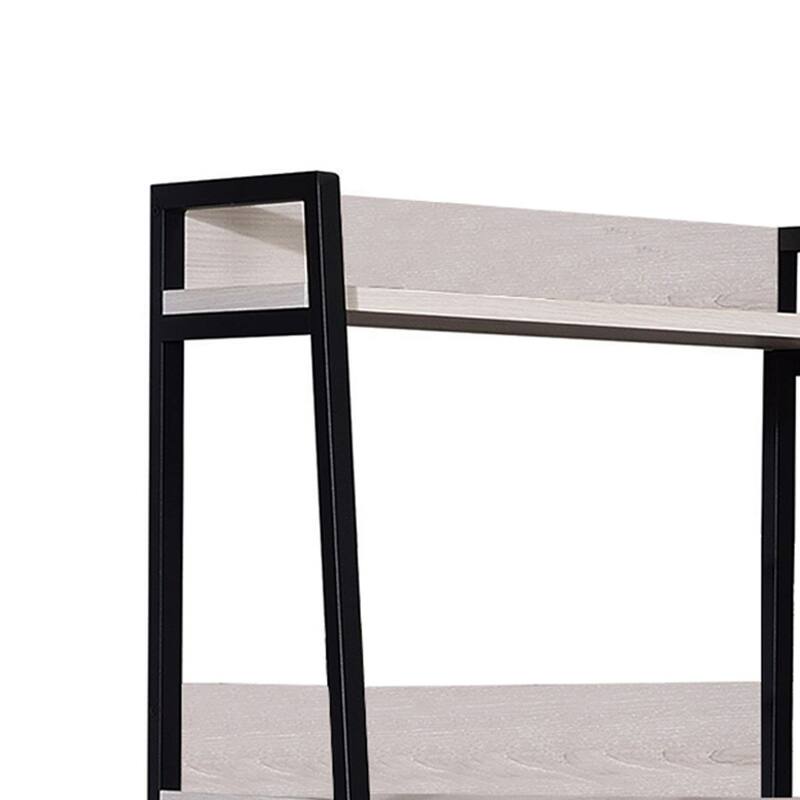 Wooden Frame Bookshelf with 5 Open Compartments, Washed White and Black