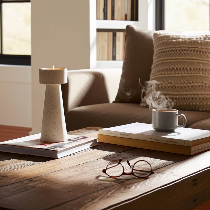 Pottery Taper Holder Cylindrical Top and Conical Base Design - White