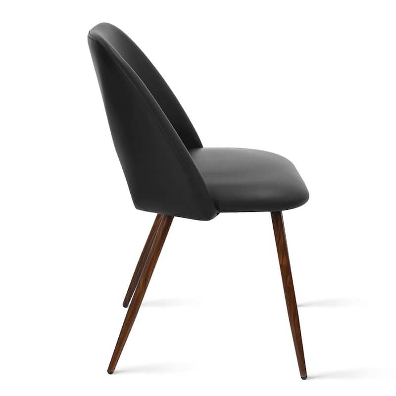 Faux Leather Modern Cutout Back Dining Chair with Walnut Leg（Set of 4)