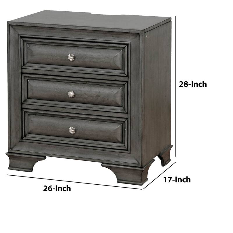 Gray 3 Drawer 26 in. W Nightstand with Sturdy Hardware and Ample Storage