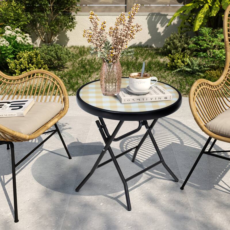Outdoor Folding Tempered Glass Side Table Patio Bistro Coffee Table