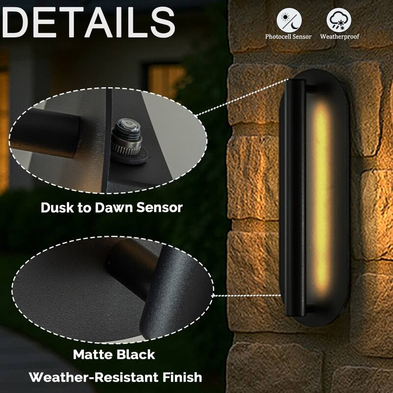 Oval Matte Black Wall Sconce with Acrylic Shade Modern Dusk to Dawn Outdoor Wall Light Waterproof Exterior Light Fixture(2 Pack)