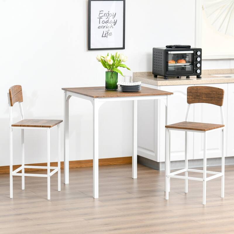 Bistro Table Set Bar Table & Chairs with Steel Legs & Footrests - White