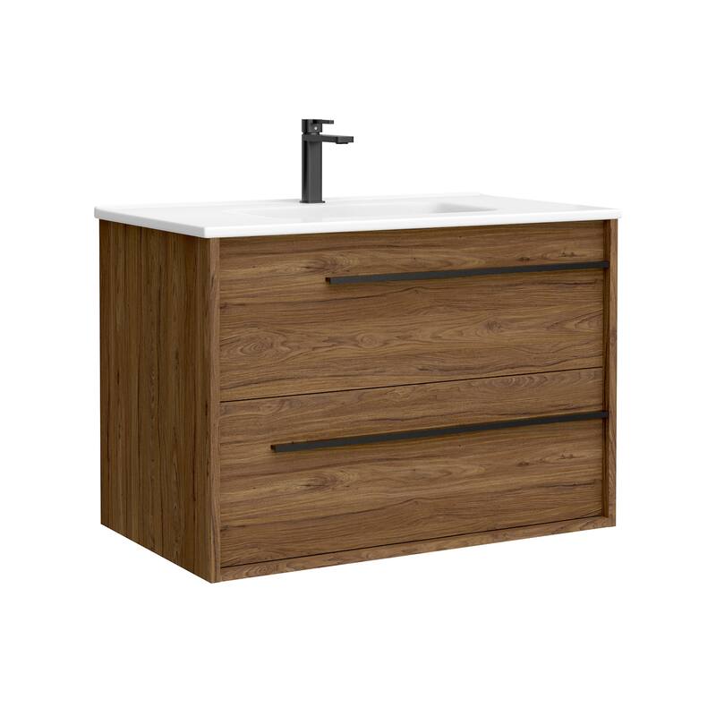 WS Bath Collections Lotus C80W Lotus 32" Free Standing Single Basin - Walnut - Wood Finish