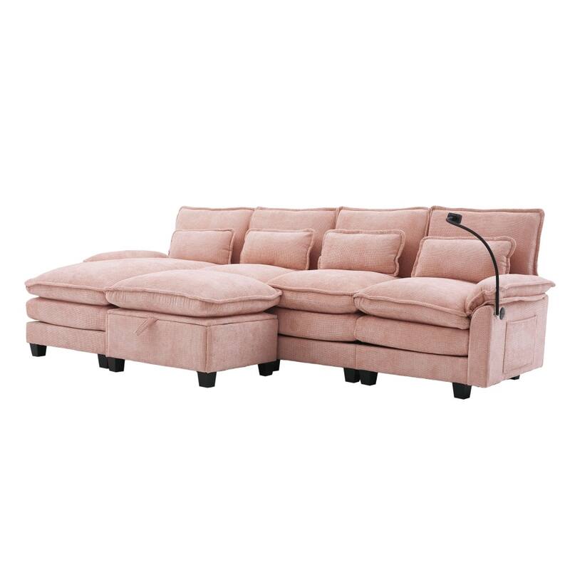 106.69" Modular U-shaped Sectional Sofa with Chaise Lounge and Ottoman, Pillows