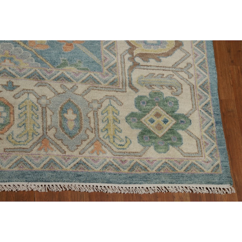 Floral Blue Oushak Indian Large Rug Handmade Wool Carpet - 11'10" x 14'9"