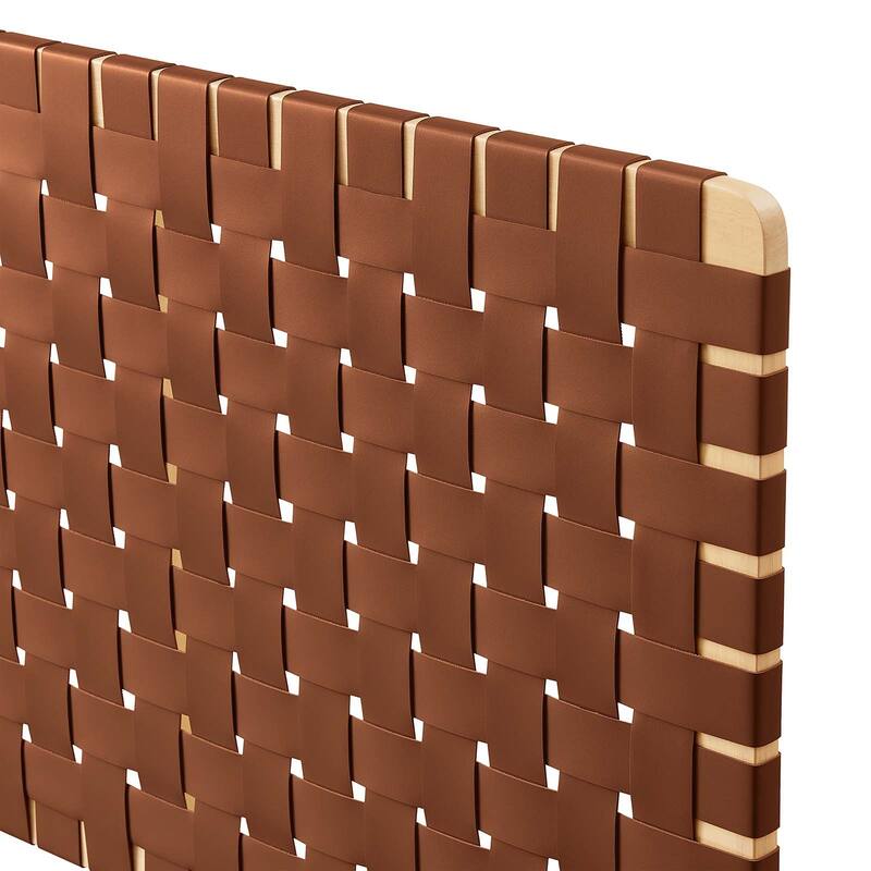 Ditmas Solid Wooden Brown Leather Basket Weaved Floating King Size Headboard