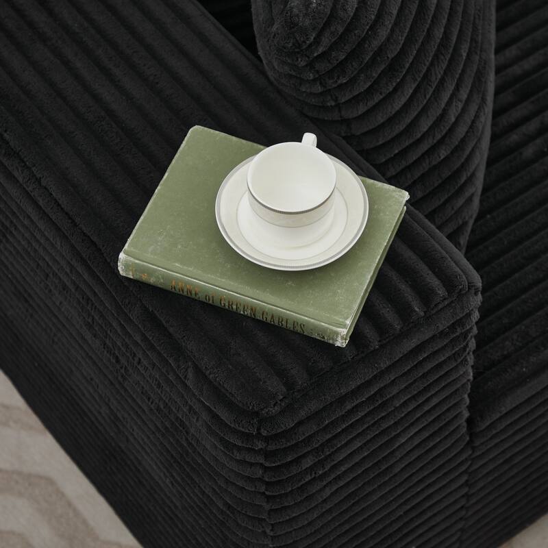 Modular Sectional Sofa with L-Shape Chaise, Oversized Corduroy Upholstered Cloud Sofa, Deep Seat Sofa with 2 Throw Pillows