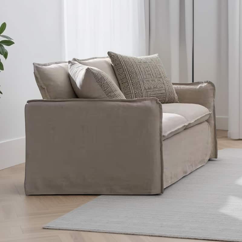 Savoir Loveseat, 2 Accent Pillows, Plush Modern Beige Linen, 64 Inch