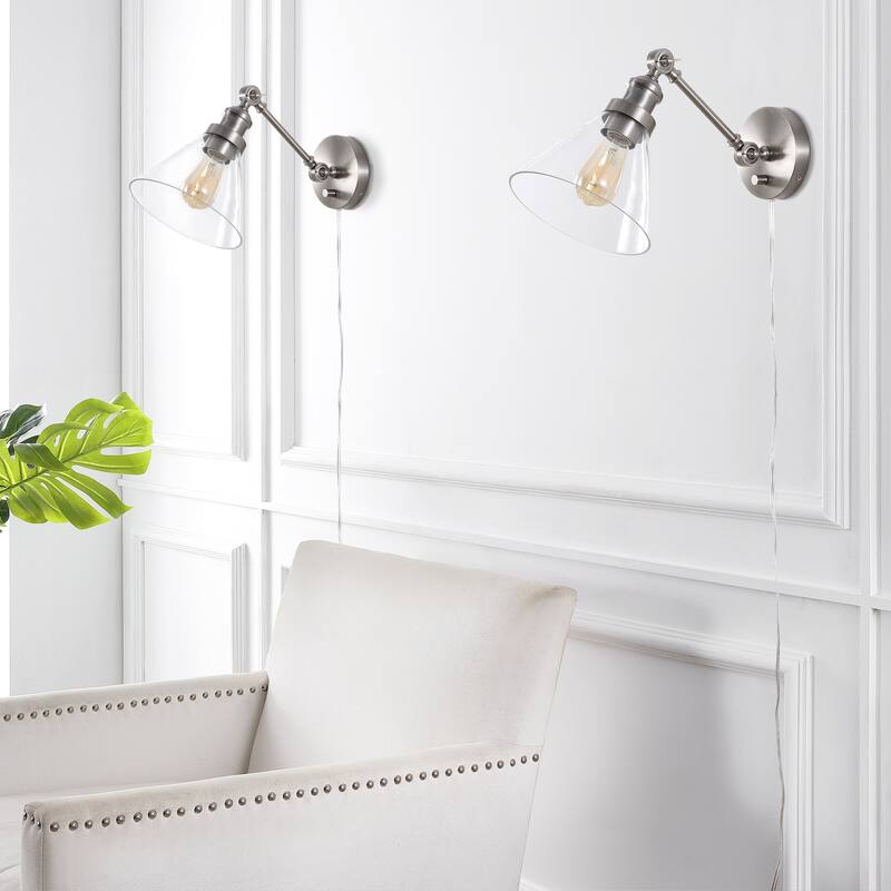 Cowie 8" Iron/Glass Adjustable LED Wall Sconce, Oil Rubbed Bronze by JONATHAN Y - Set of 2 - Nickel