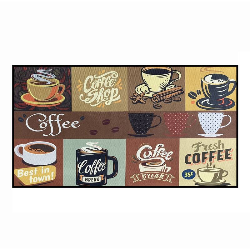 36" x 19" - Brown Geometric Coffee Modern Non-Slip Washable Low Pile Kitchen Mat - 36" x 19"