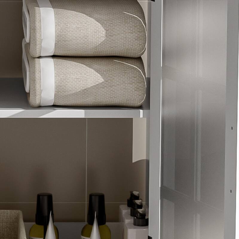 Bathroom Storage Vanity Cabinet with Ceramic Sink, Blurred Tempered Glass Doors, Matte Black Handles and Adjustable Shelf