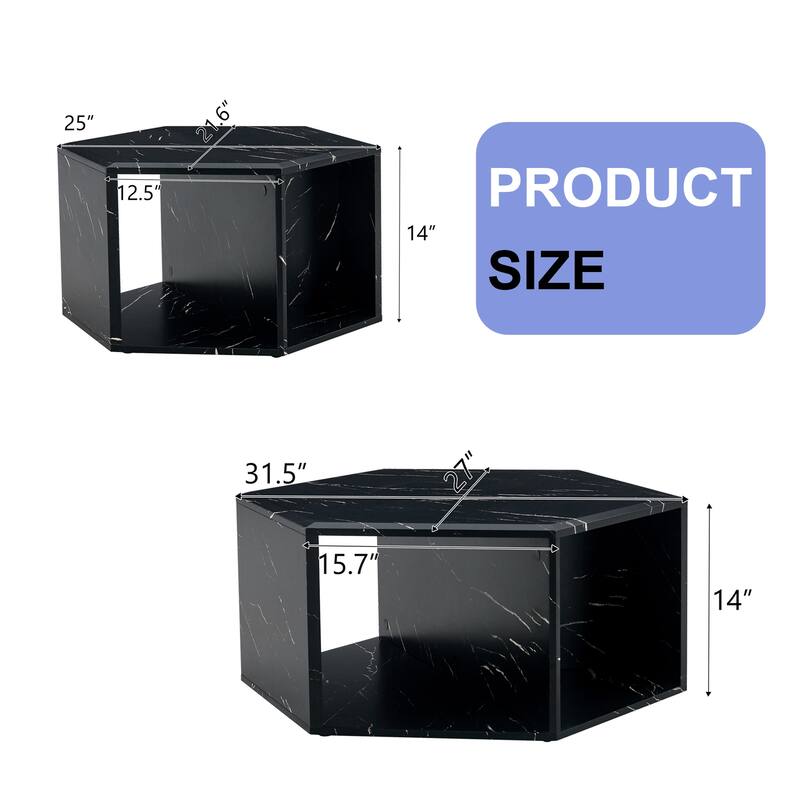 Modern 2-piece Hexagonal Coffee Table Set with Multifunctional Storage Space for Living Room