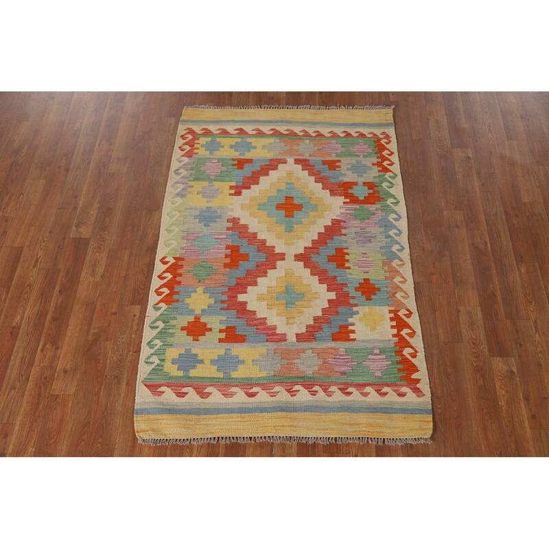 Southwestern / Geometric Kilim Oriental Rug Hand-Woven Wool Carpet - 3'2"x 5'0"
