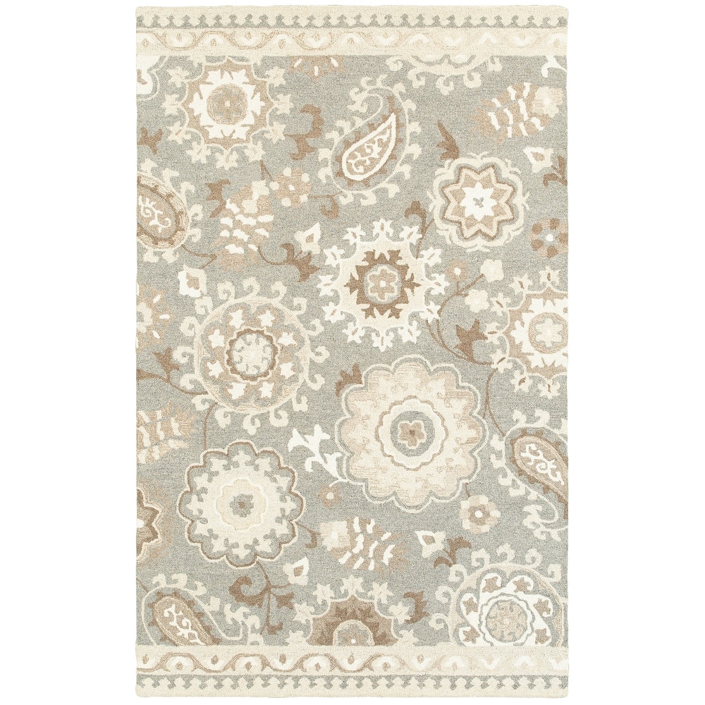 Style Haven Marthrown Grey/ Sand Handcrafted Undyed Wool Area Rug