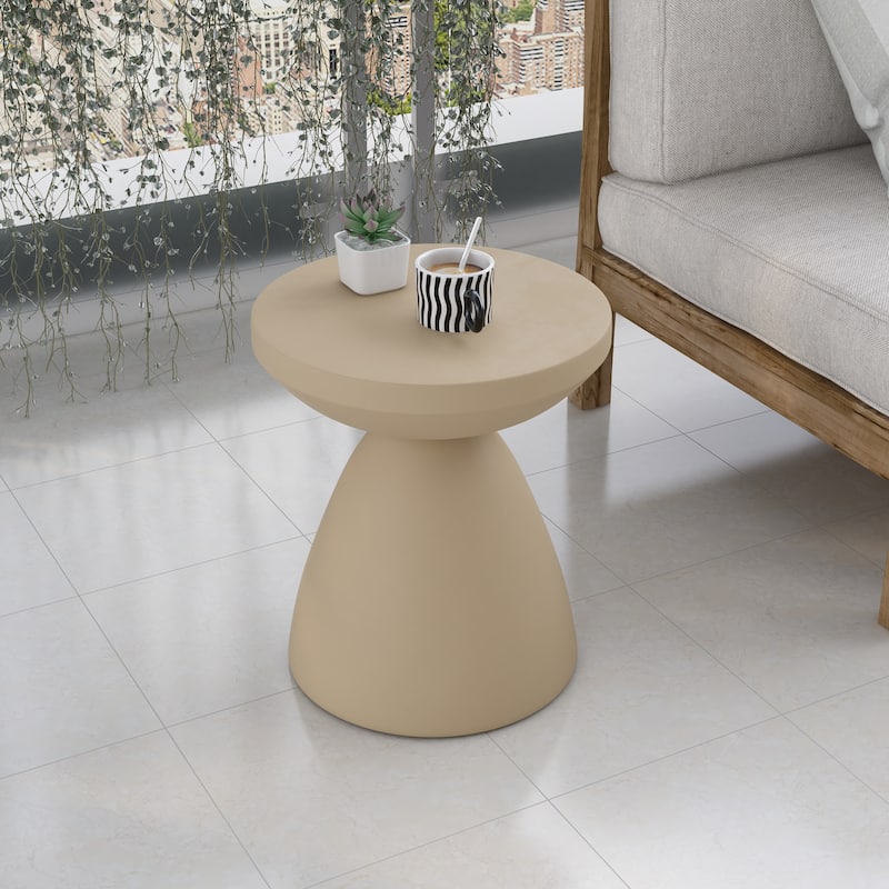Dune Modern Round Fiberstone Side Table Indoor Outdoor Accent Table Pedestal Base Compact End Table