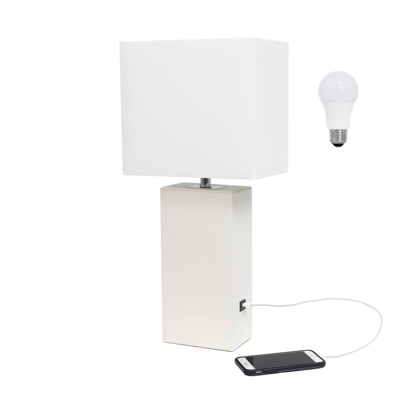 Elegant Designs 21" Modern Leather Wrapped Table Lamp with USB Port, With LED Bulb
