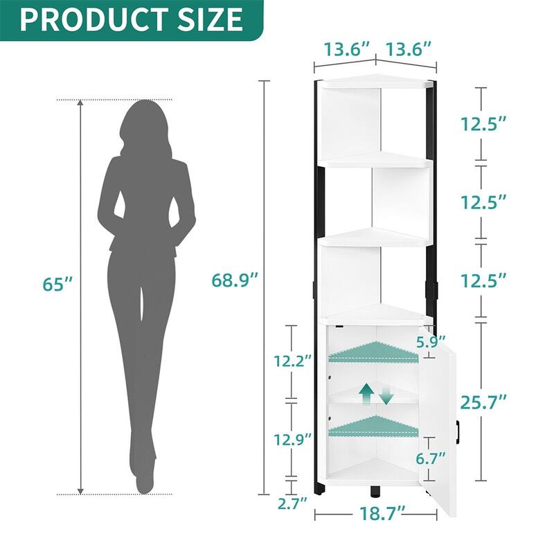 Triangle Corner Bookshelf Display White 52 x 63 Bed Bath