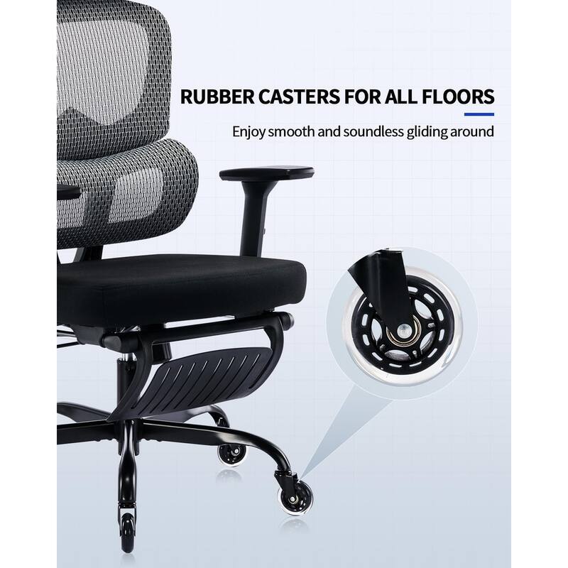 Ergonomic Office Chair with Foot Rest, Rubber Wheels Desk Chair On