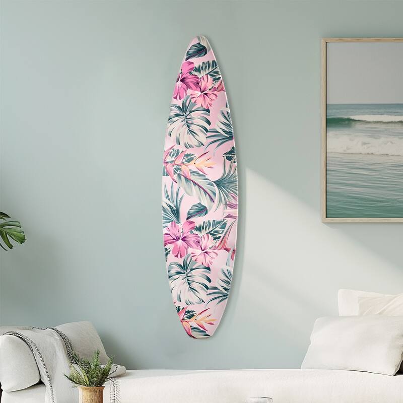 American Art Decor Surfboard Plaque Wall Sign - 60" x 15" - Exotic Wallpaper