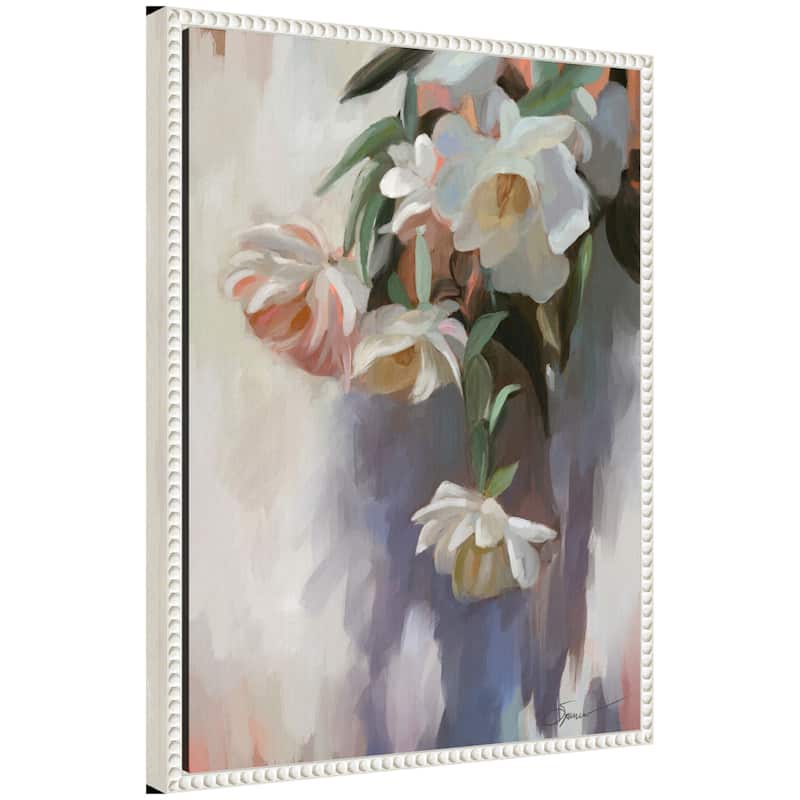 Kate and Laurel Sylvie Dangle Thumb Pastel Flower Bouquet Framed Canvas by Mary Sparrow - 18x24 - Ivory