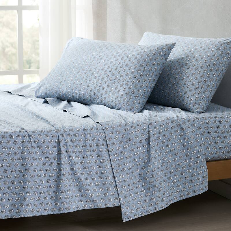 Lush Decor Freesia Blue Cotton Sheet Set