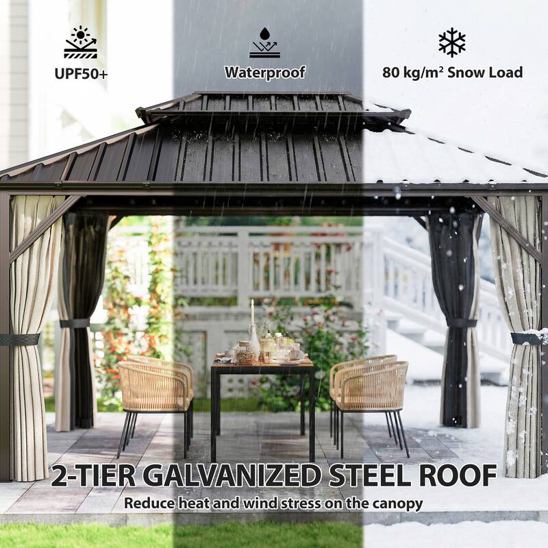 Outsunny 10' x 14' Hardtop Gazebo with UPF50+ Double Galvanized Steel Roof Canopy, Aluminum Frame Permanent Outdoor Gazebo