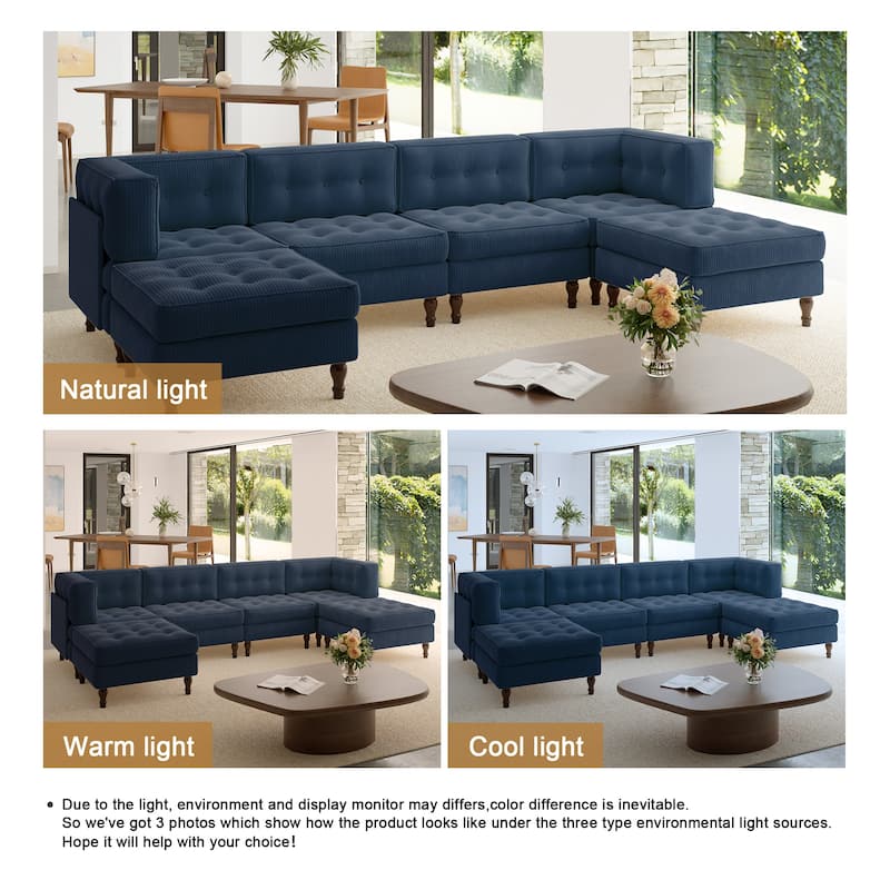 Oversized Modular Sectional Corduroy Fabric Tufted Sofa