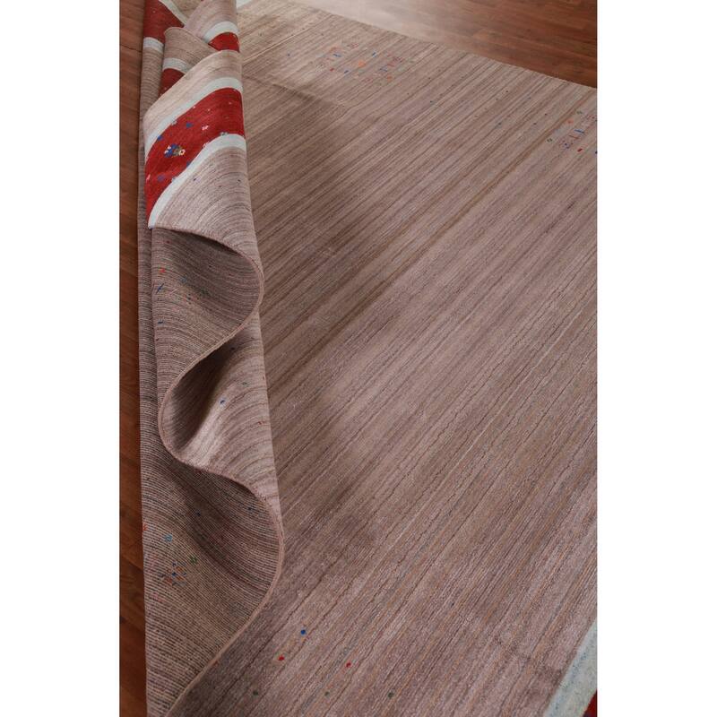 Hand Knotted Oriental 100% Wool Carpet Tribal Tribal Brown Gabbeh Area Rug - 9' 11'' X 7' 9''