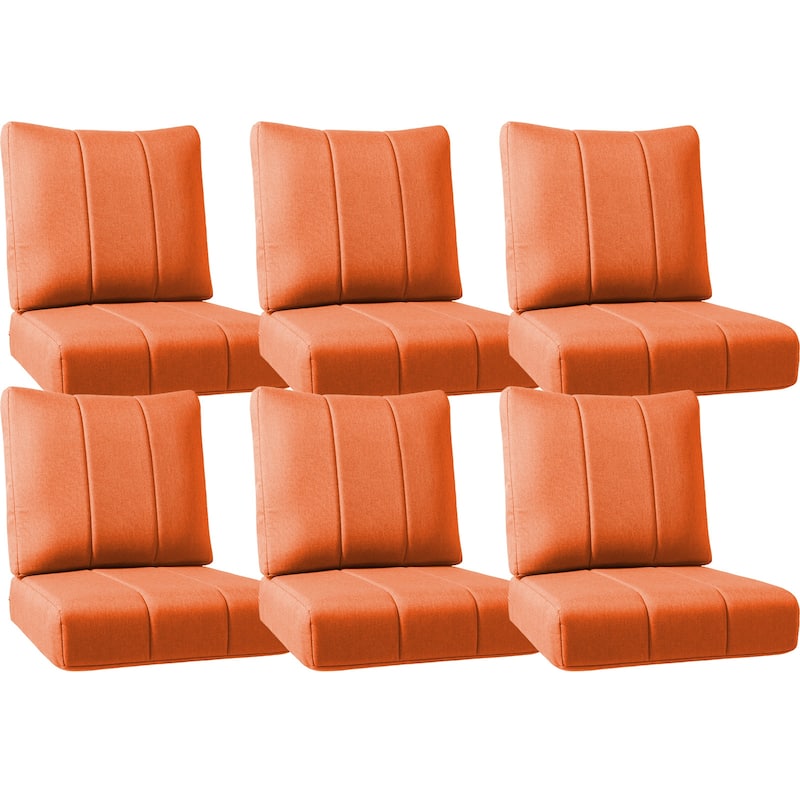 Ivora 24" W x 24" D x 6" T Water & Fade Resistant Outdoor Lounge Chair Replacement Cushion Set - 6 Sets - Orange