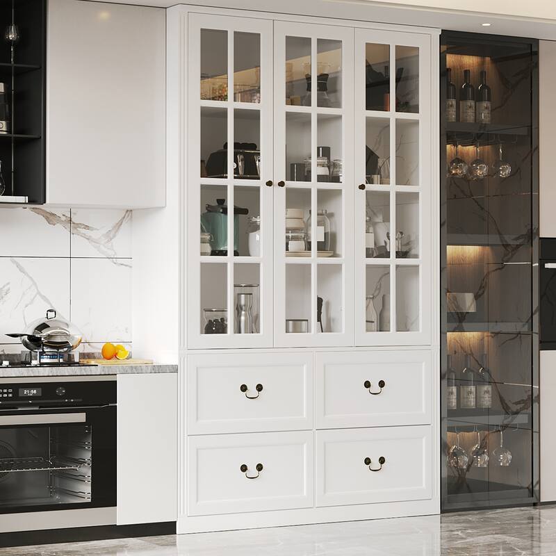78.7" Combo Buffet Bookcase Storage Cabinet Glass Bookshelf Display - 47.2"W - White