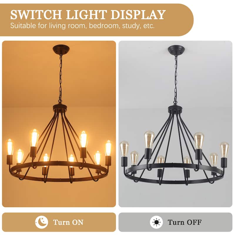 8-Light Candlestick Circle Wagon Wheel Foyer Chandelier Linear Island Chandelier Lighting for Dining Room