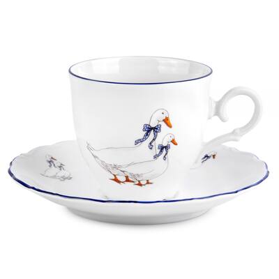 Goose Family Porcelain Tea Coffee Cup and Saucer Set