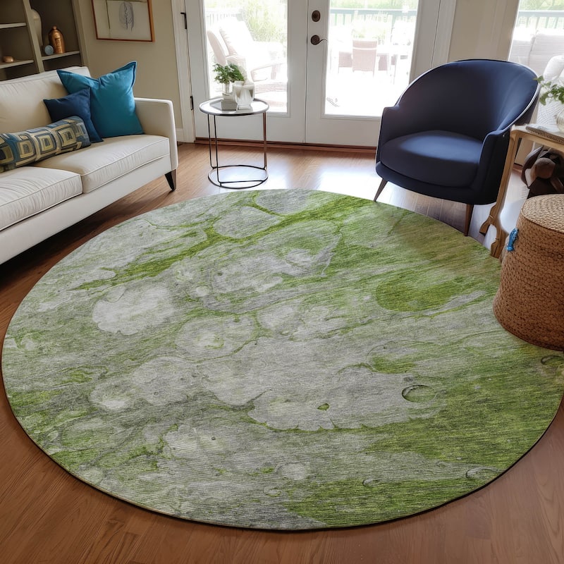 Machine Washable Indoor/ Outdoor Chantille Modern Abstract Rug - Olive - 8' x 8'