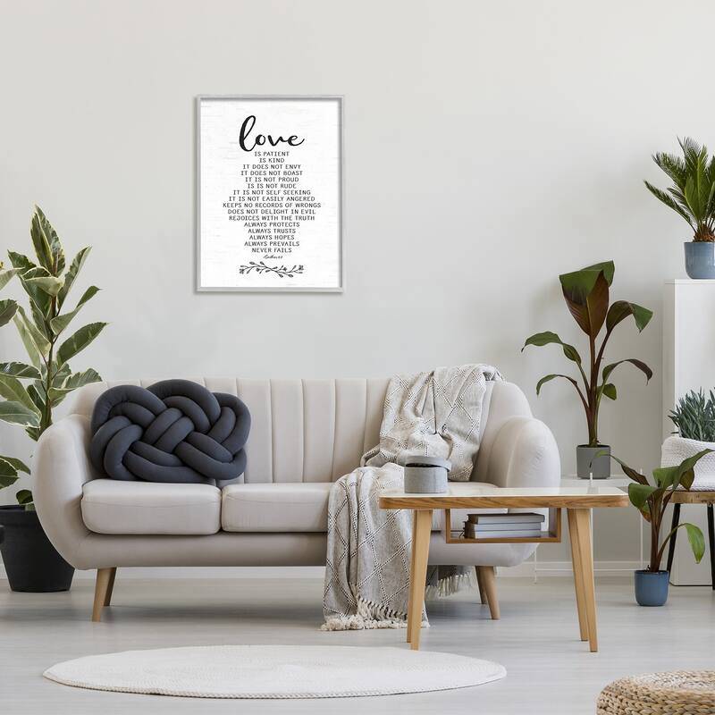 Stupell Love is.. Uplifting Heartfelt Quote Spiritual Scripture Framed Wall Art, Design by Lettered and Lined - White