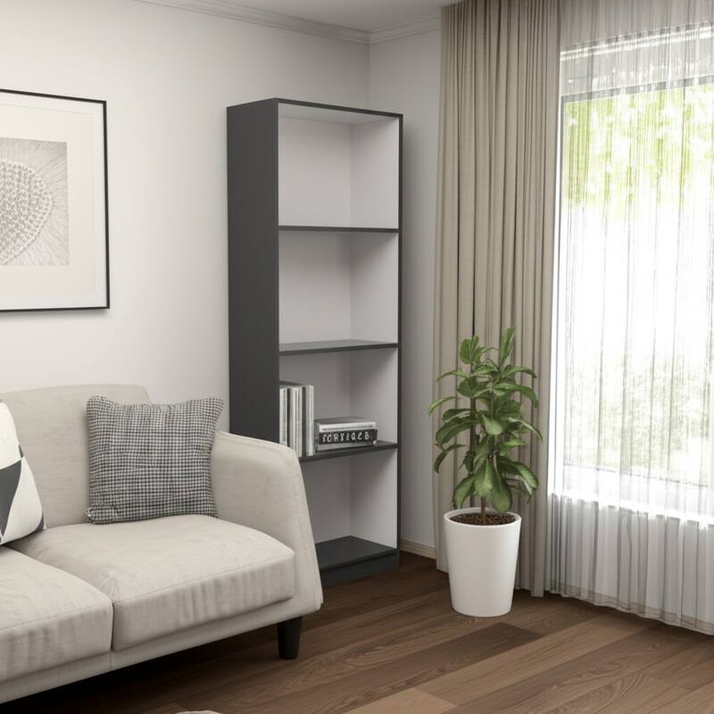 HomeRoots 71" Gray And White Wood Four Tier Bookcase - White/Gray