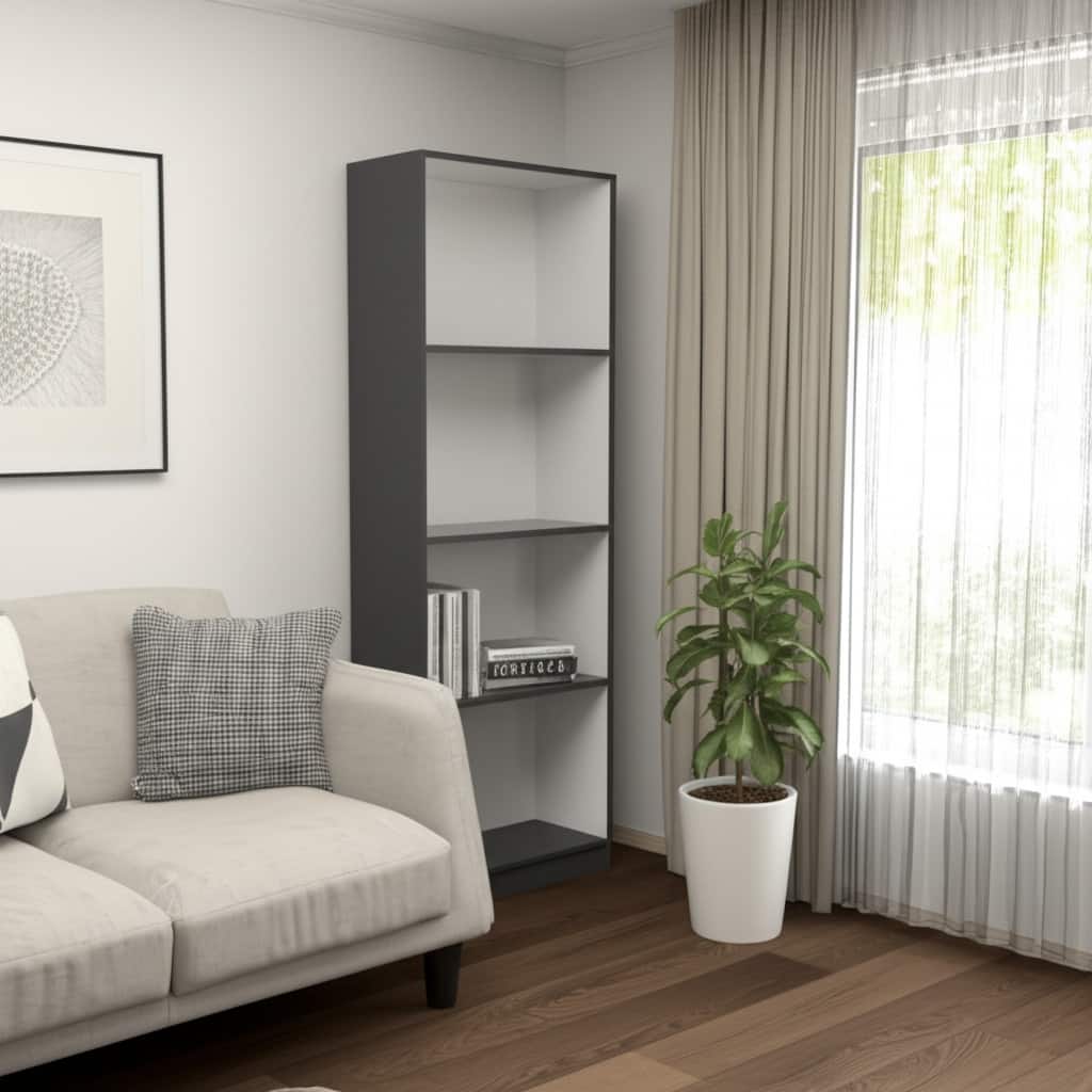 HomeRoots 71" Gray And White Wood Four Tier Bookcase