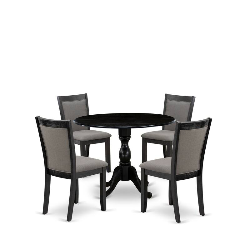 East West Furniture Dining Table Set- a Round Kitchen Table and Linen Fabric Dining Chairs, Wire brushed Black (Pieces Options)