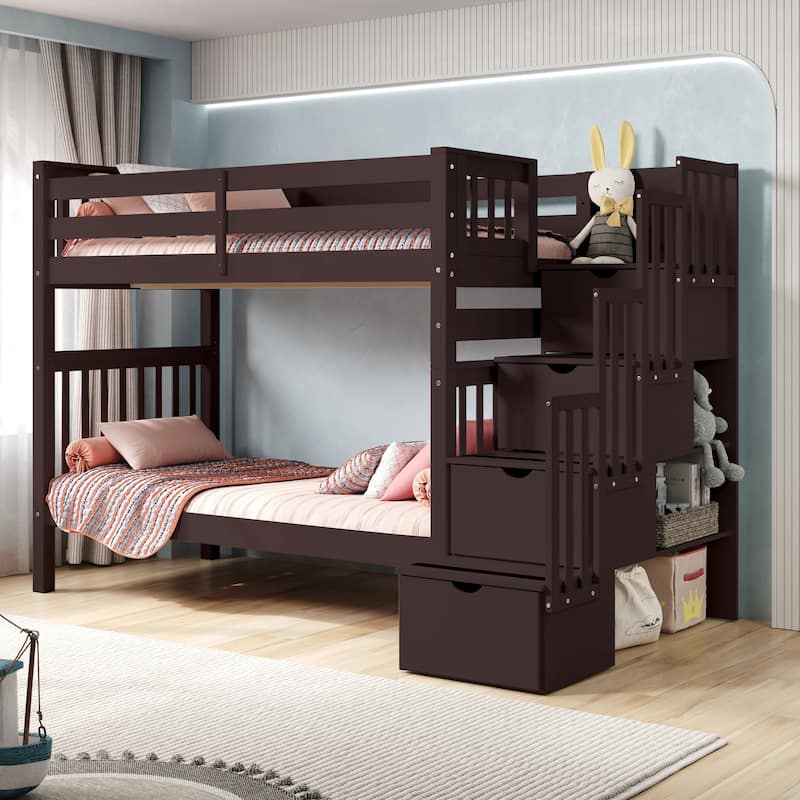 Taylor & Olive Trillium Tall Twin over Twin Stairway Bunk Bed, 4 Steps