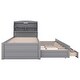 preview thumbnail 6 of 8, Twin Size LED Platform Bed with Trundle, Wooden Bed with Storage Headboard, Kid's Bed with Drawers, LED and USB Outlets, Grey