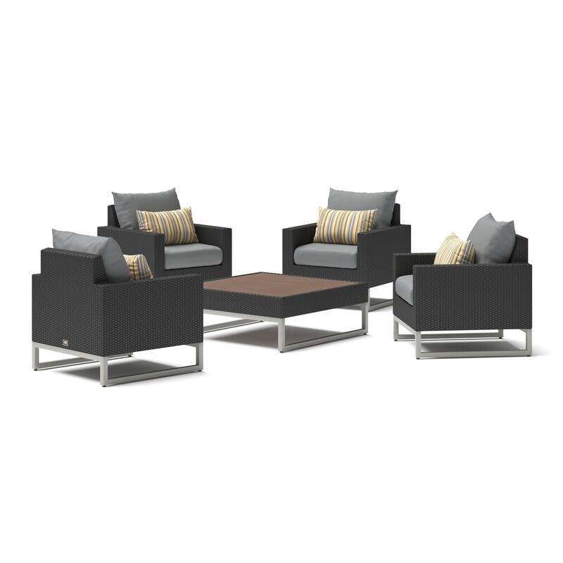Milo Espresso 5 Piece Sunbrella Outdoor Patio Club Chair Conversation Set